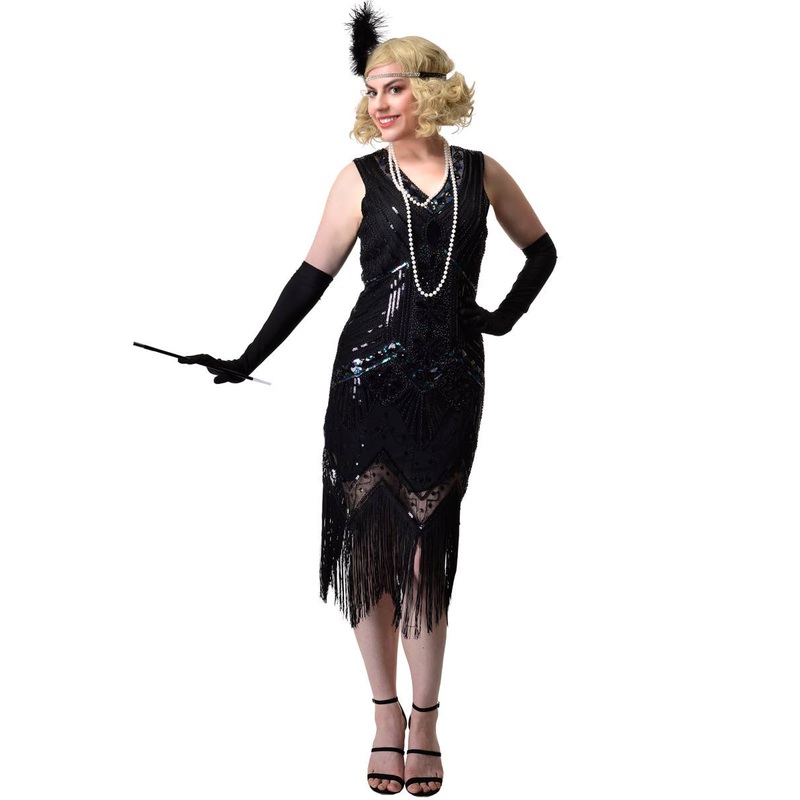 Iridescent Black Sequin 1920s Gatsby Plus Size Womens Costume