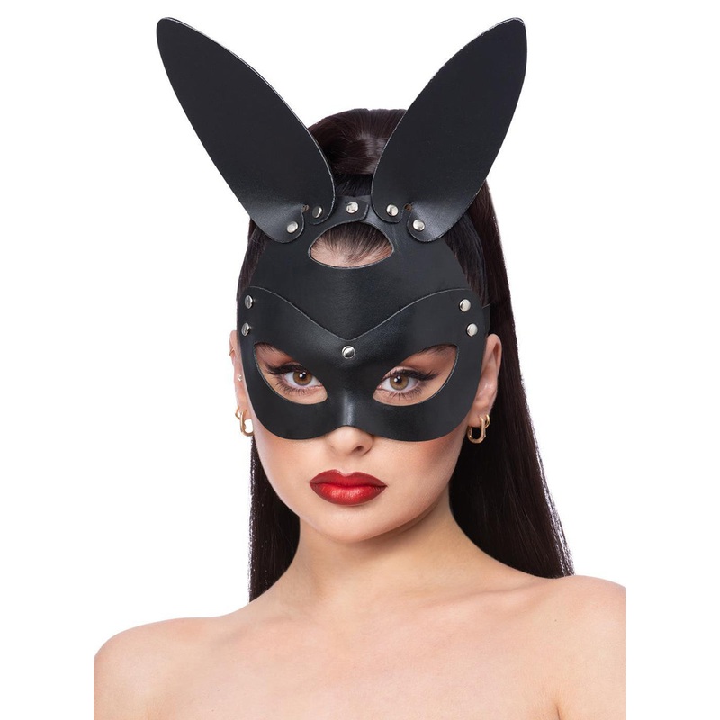 Leather Look Womens Black Bunny Costume Mask