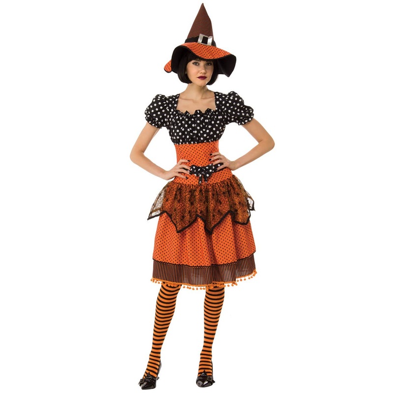 Polka Dot Orange Witch Womens Halloween Costume