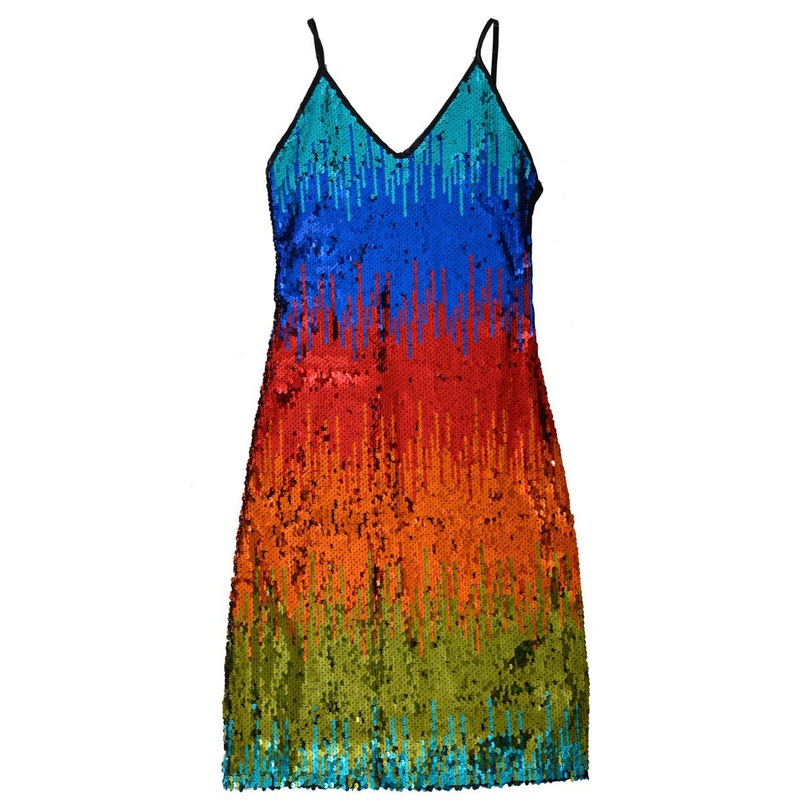 Sequinned Rainbow Womens Mardi Gras Costume Dress