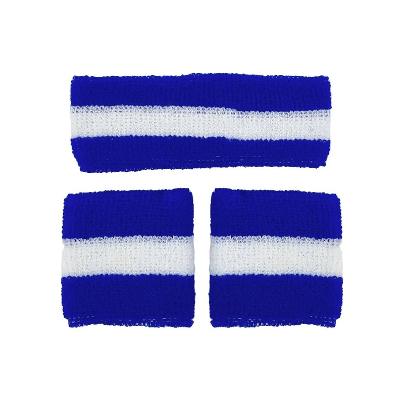 Sporty Blue and White Sweat Bands Costume Accessory Set