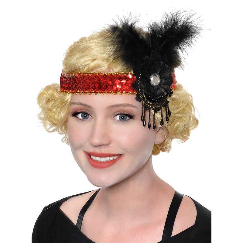 1920s Red and Black Sequinned Flapper Headband