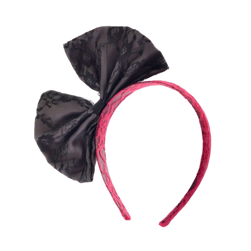 1980s Pink and Black Lace Bow Costume Headband