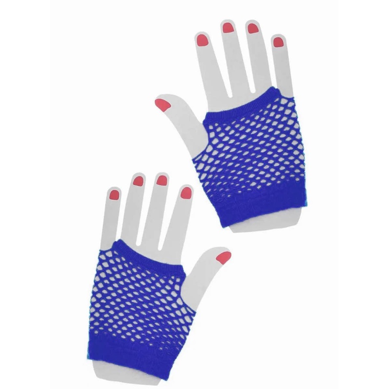 80s Short Blue Fishnet Gloves Costume Accessory