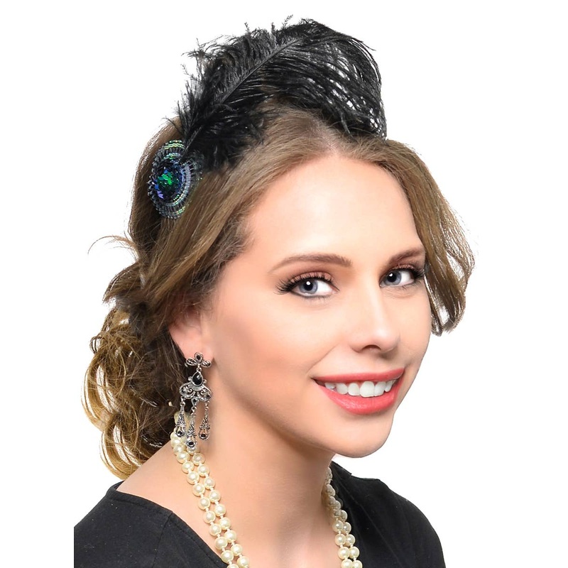 Black Feather 1920s Flapper Headpiece on Headband