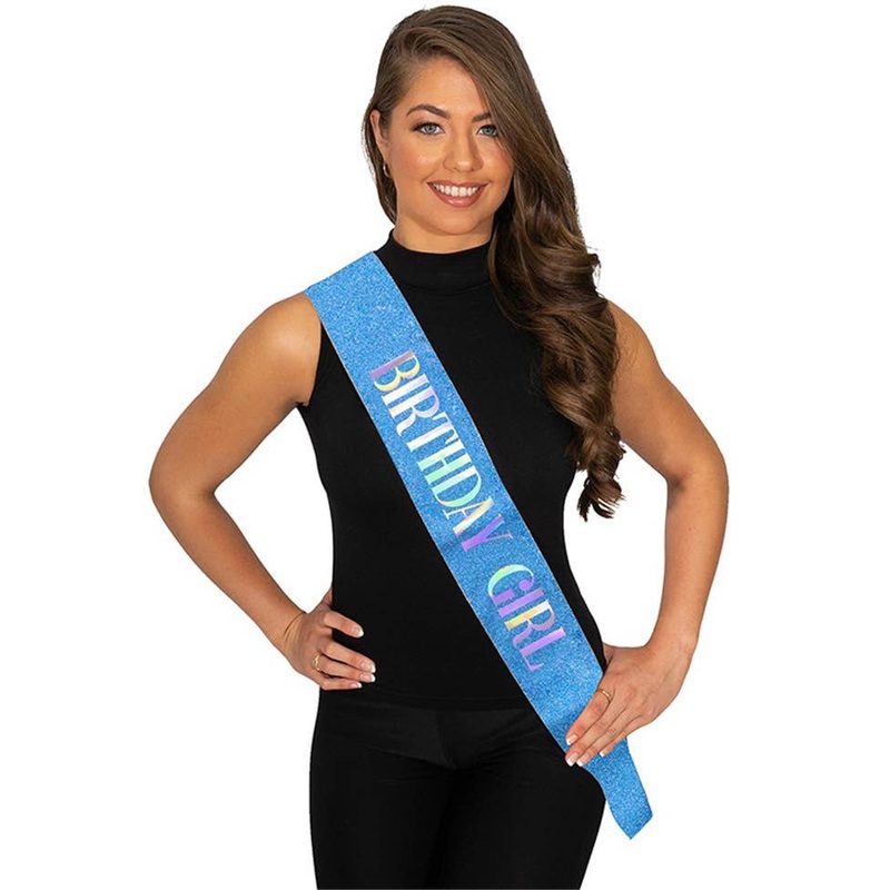 Blue Glitter Birthday Girl Party Sash