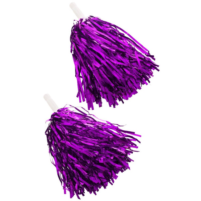 Cheerleader Metallic Purple Textured Pom Poms Costume Accessory