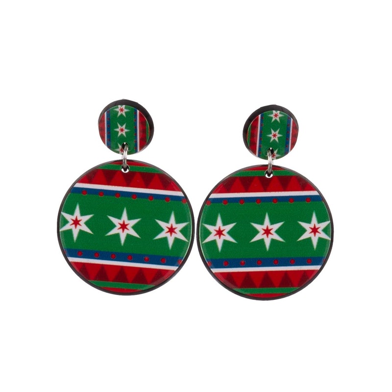 Christmas Red and Green Nordic Print Earrings