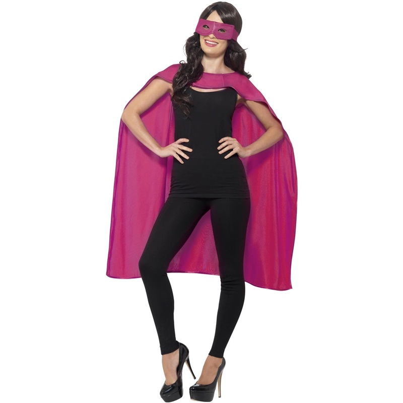 Classic Pink Superhero Womens Costume Cape And Mask Set