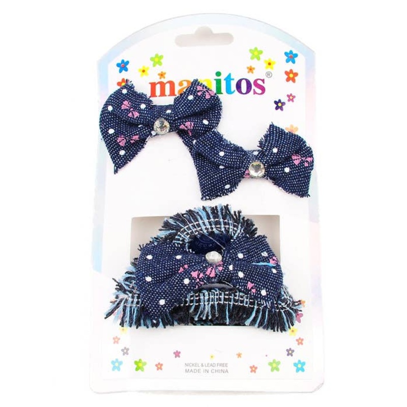 Dark Blue Denim  3 Piece Hair Clip Set
