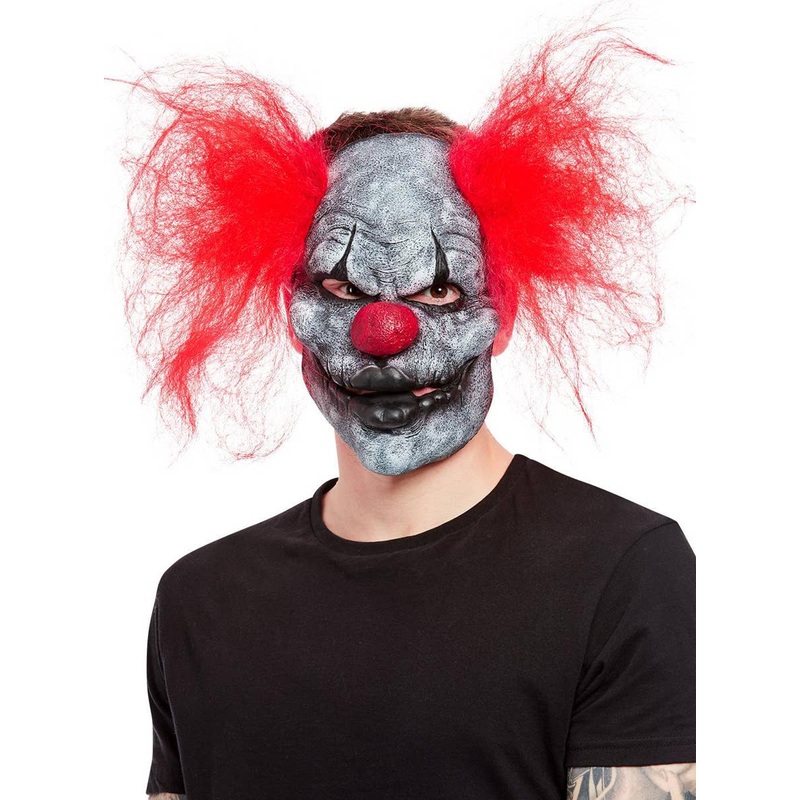 Dark Clown Latex Halloween Costume Mask with Red Hair