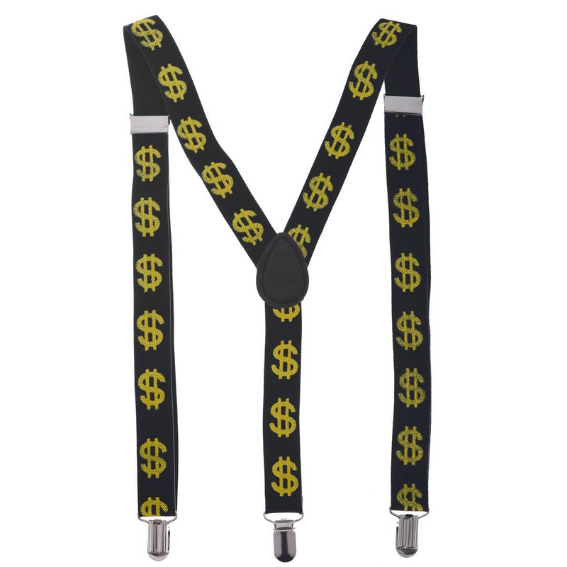 Dollar Sign Black and Gold Costume Suspenders