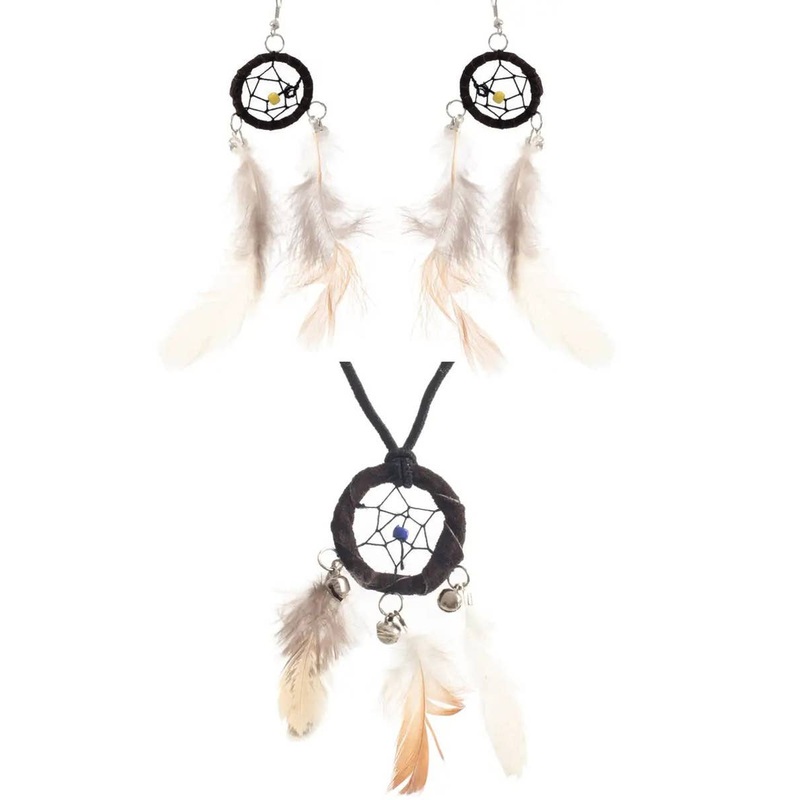 Dream Catcher Black Feather Necklace and Earrings Set