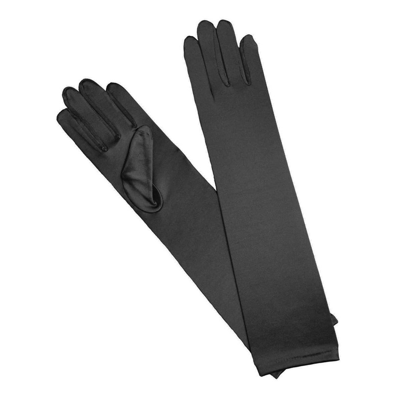 Elbow Length Black Satin Womens Costume Gloves