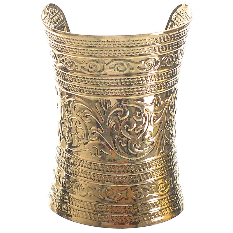 Embossed Gold Plated Metal Wrist Cuff Costume Accessory