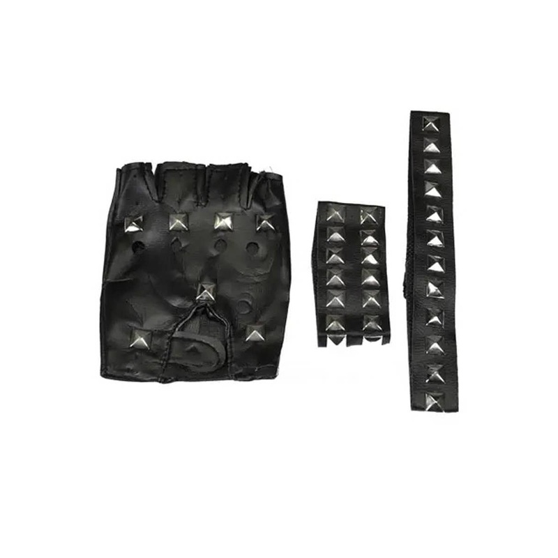 Fingerless Punk Studded Glove, Choker and Cuff Set