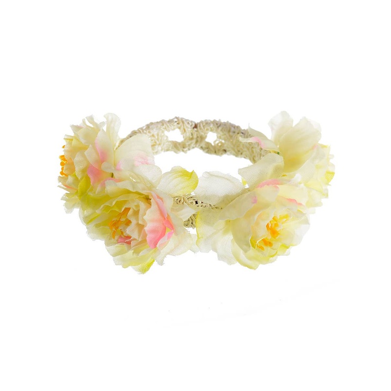 Floral Creamy Yellow 1970s Hippie Costume Bracelet