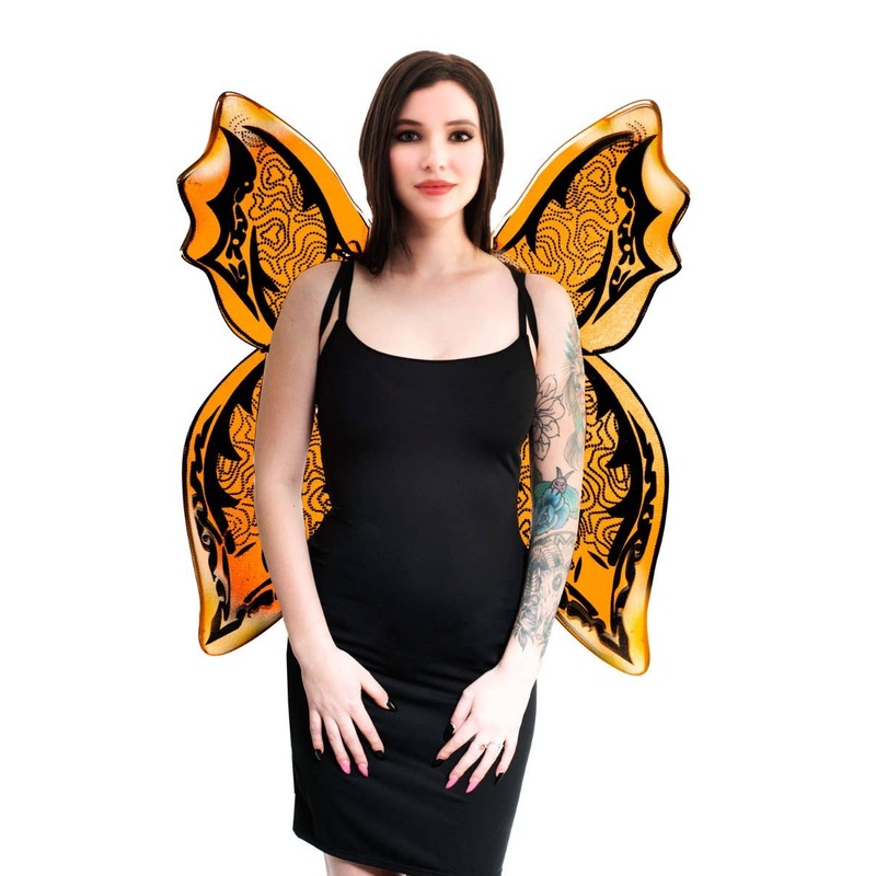 Giant Orange and Black Glitter Halloween Wings