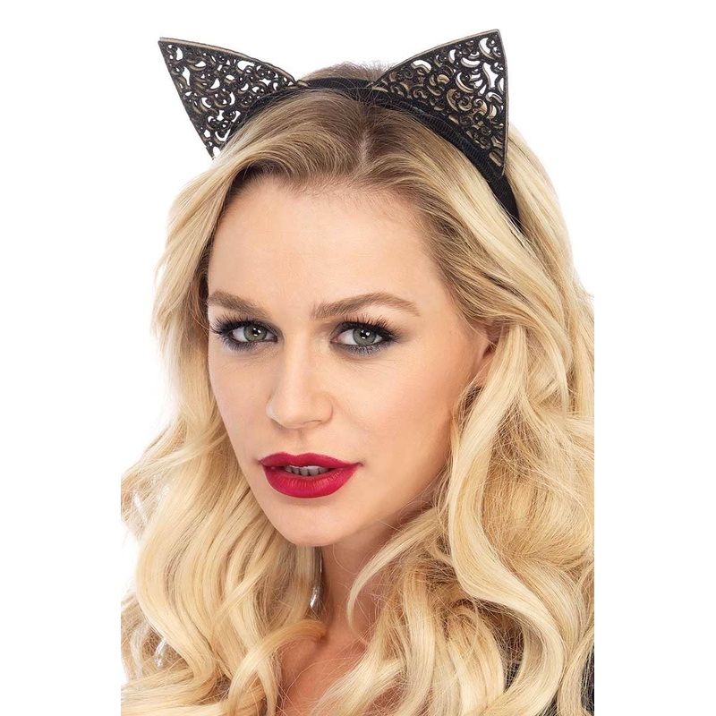Glitter Filigree Black Cat Costume Ears