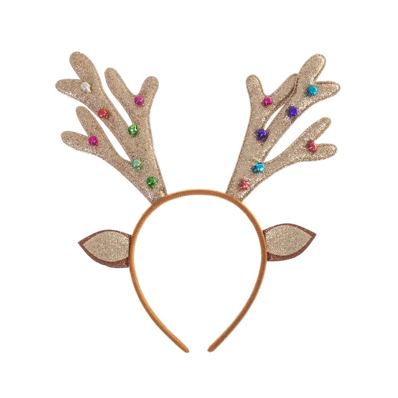 Jingle Bells Gold Reindeer Antlers on Headband