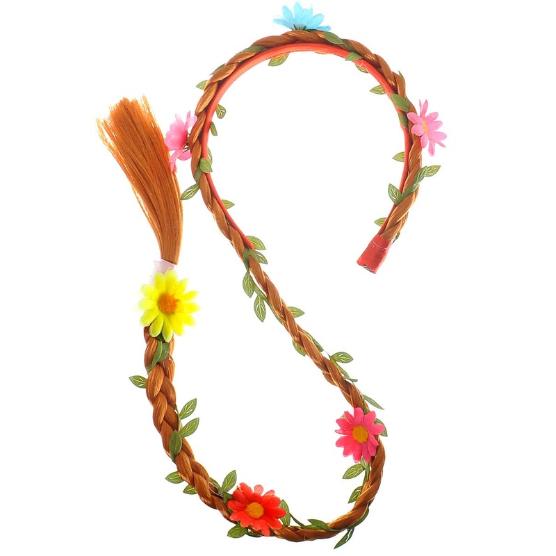 Long Braided Ginger Orange Floral Headband Costume Accessory