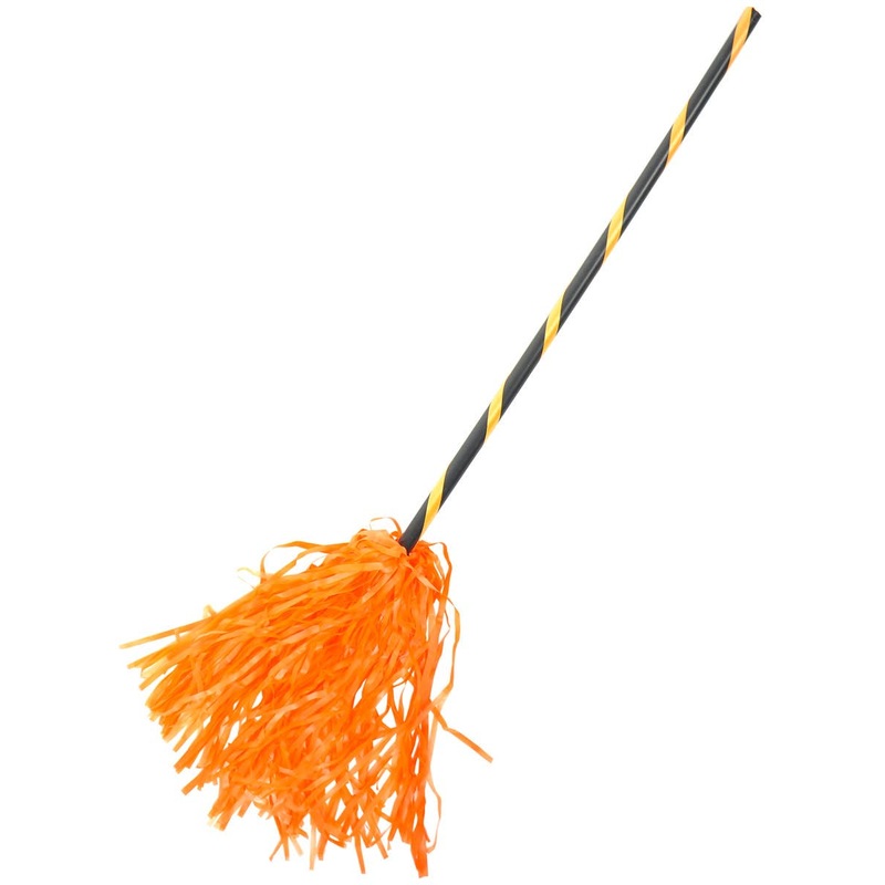 Matte Tinsel Black and Orange Broomstick Halloween Accessory