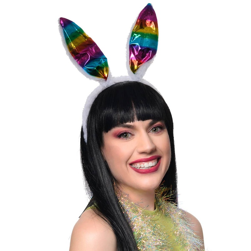 Metallic Rainbow Bunny Ears Costume Headband