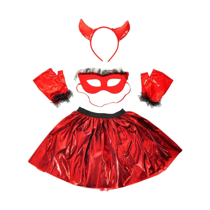 Metallic Red Devil Girls 5 Piece Halloween Accessory Set