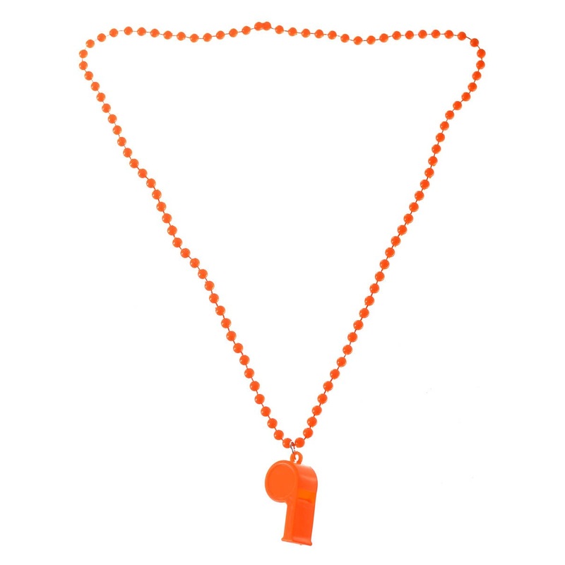 Neon Orange 70s Beaded Necklace with Disco Whistle