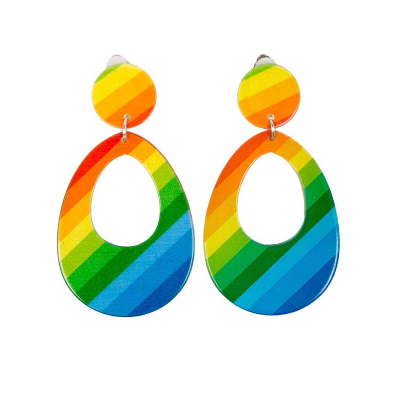 Rainbow 80s Teardrop Clip On Earrings Costume Accessory