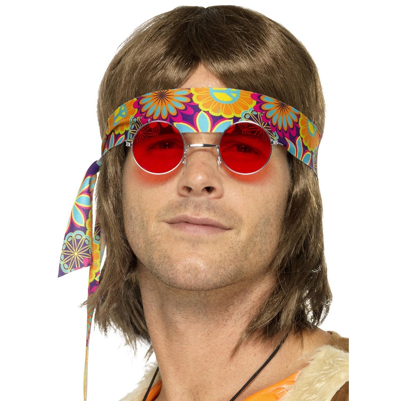 Red Lens Mens 1970s Hippie Costume Glasses