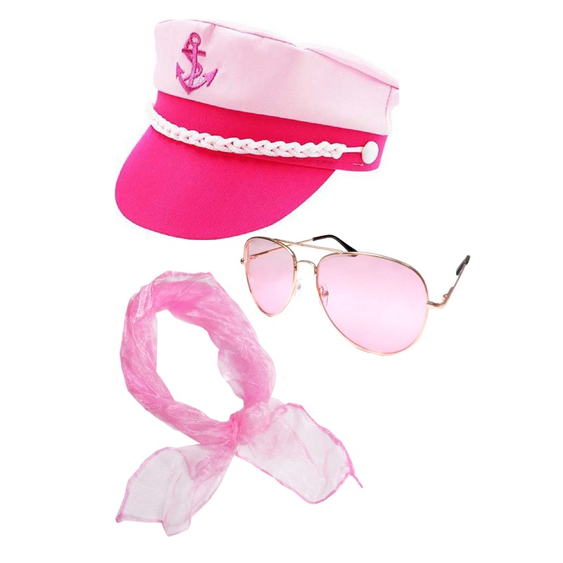 Sailor Hot Pink Hat Glasses And Neck Scarf Costume Accessory Set