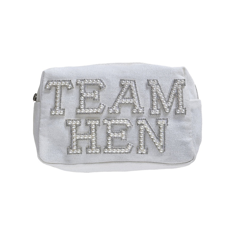 Team Hen Pearl Embellished 20cm Zip Up Makeup Case