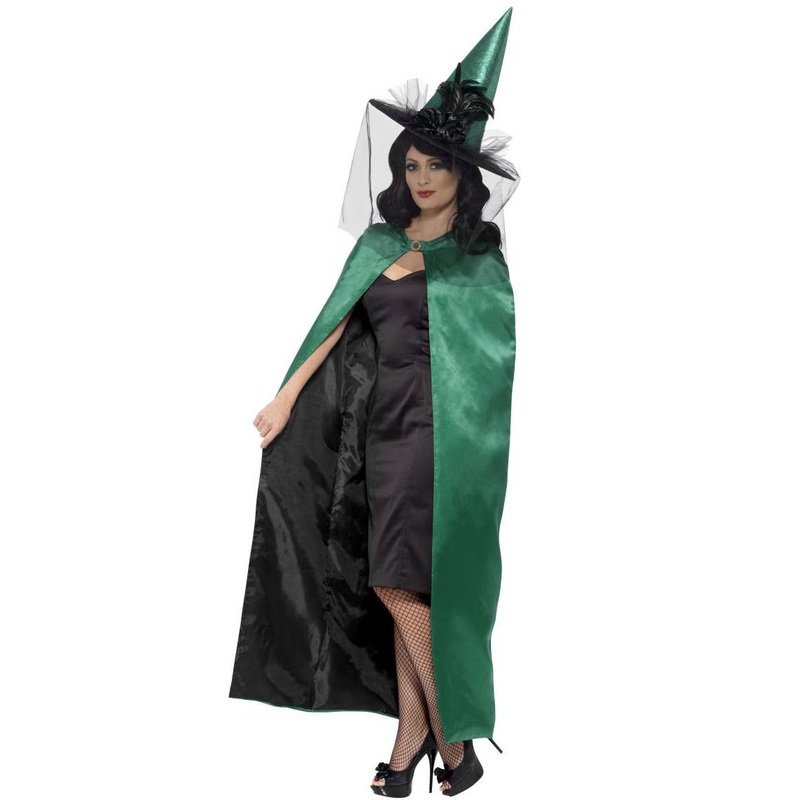 Witches Green and Black Reversible Satin Cape