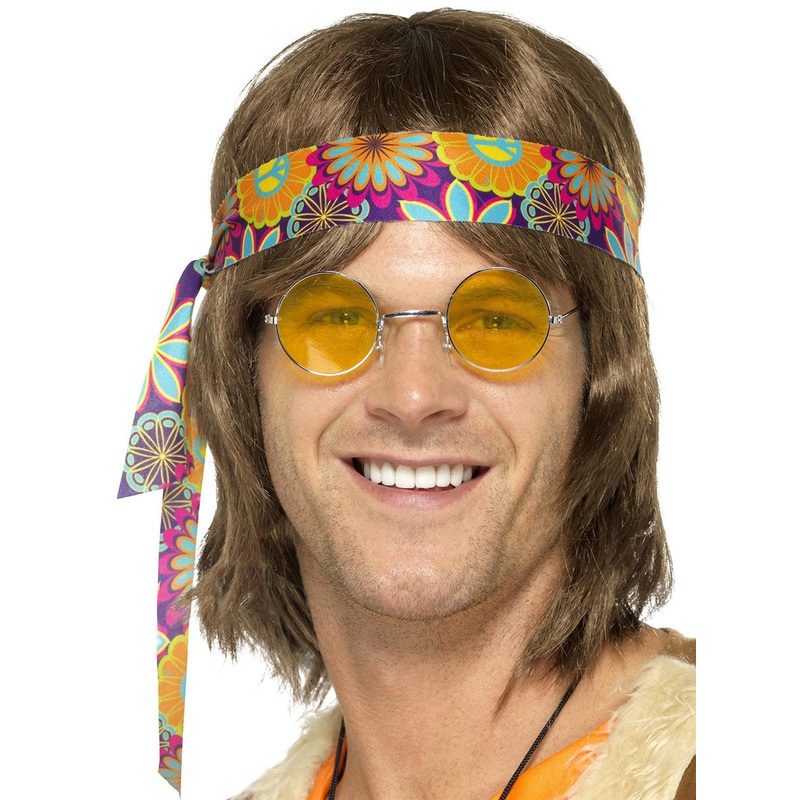 Yellow Lens Mens 1970s Hippie Costume Glasses