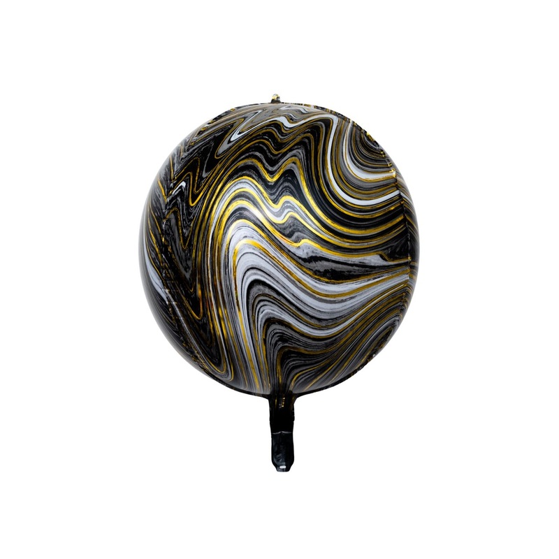 22" Orb - BLACK GOLD SWIRLD   Mylar Balloon