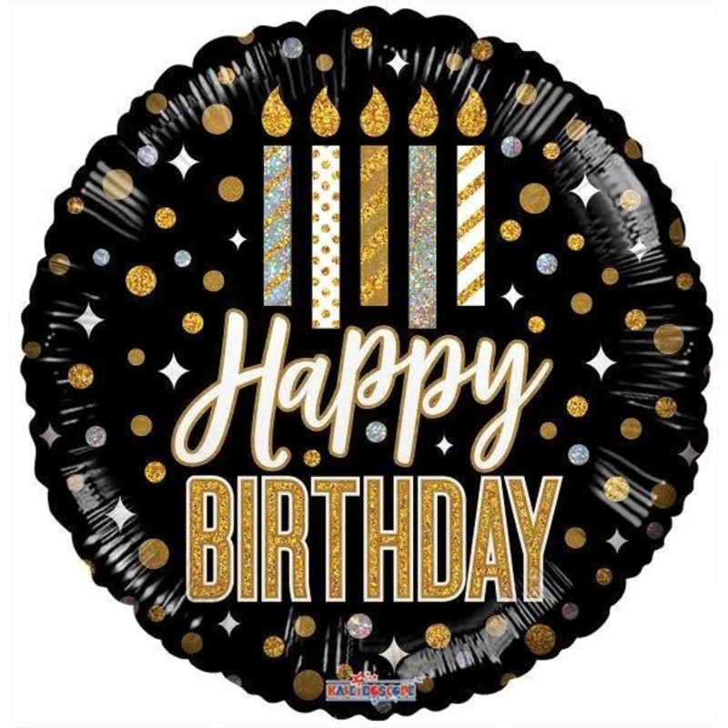 18" Happy Birthday Black Holographic - (Single Pack). 16505-18
