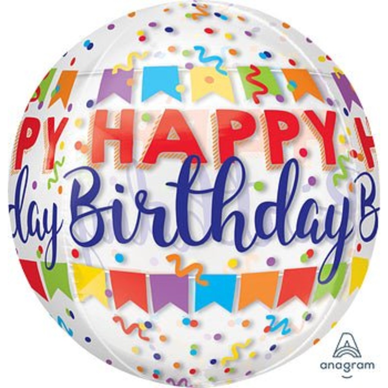 Happy Birthday Banner Bash Orbz 15" - (Single Pack). 3783701
