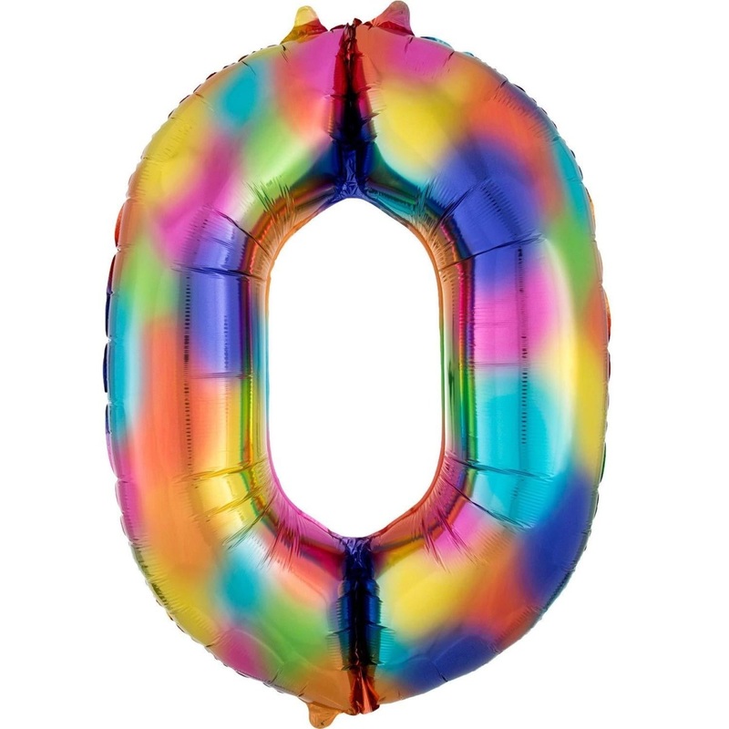Number 0 Rainbow Splash Foil Balloon 34" each. 16373-34