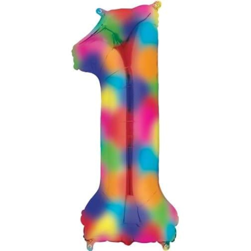 Number 1 Rainbow Splash Foil Balloon 34" each. 16374-34