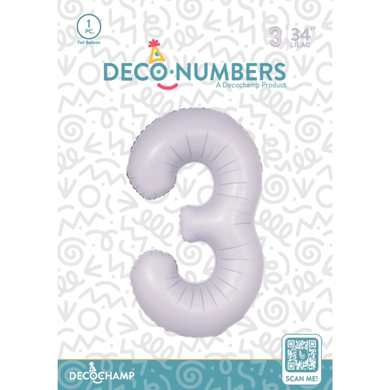 Number 3 Lilac Foil Balloon 34" (Single Pack) DECONUMBER