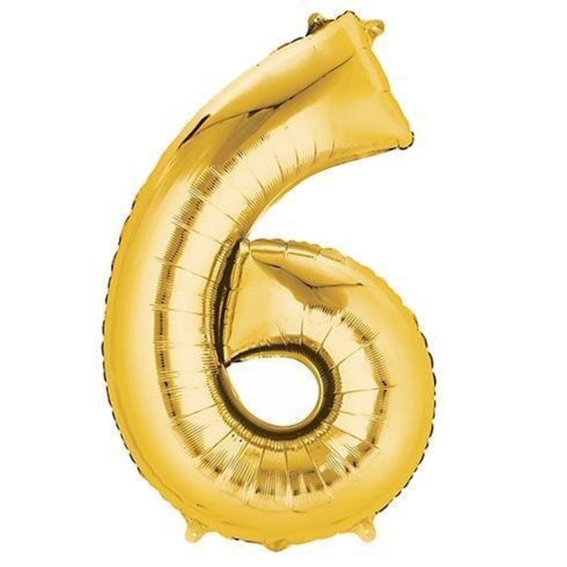 Number 6 Gold Foil Balloon 34" in each. 19658-34