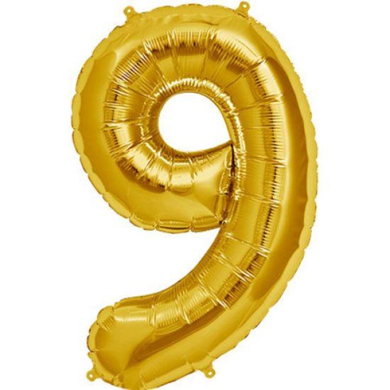 Number 9 Gold Foil Balloon 34" in each. 19661-34