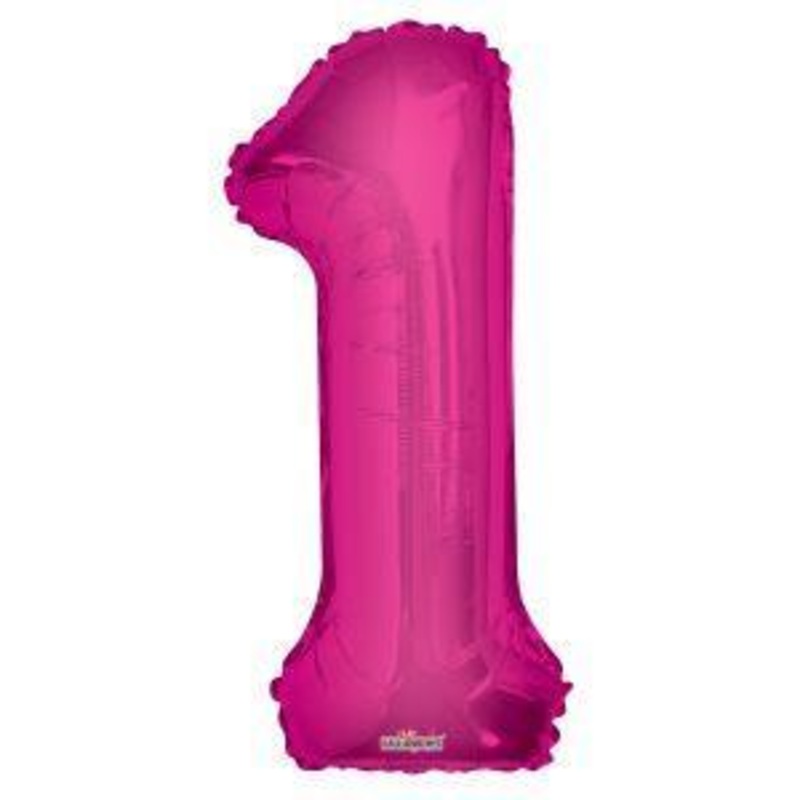 Number 1 Hot Pink Foil Balloon 34" in each. 19673-34