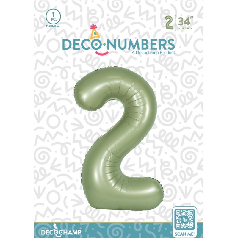 Number 2 Olive Green Foil Balloon 34" (Single Pack) DECONUMBER