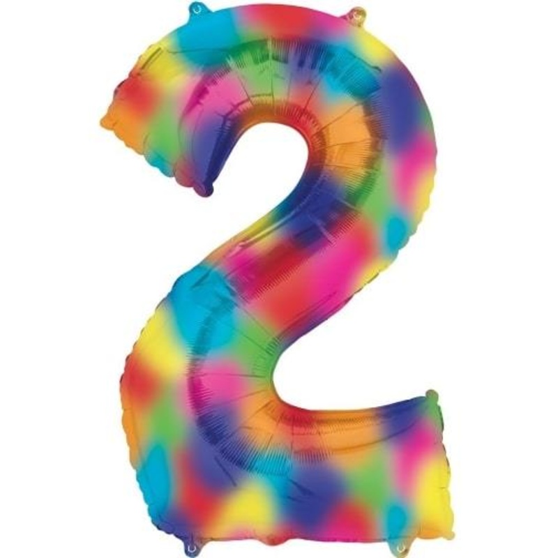 Number 2 Rainbow Splash Foil Balloon 34" each. 16375-34