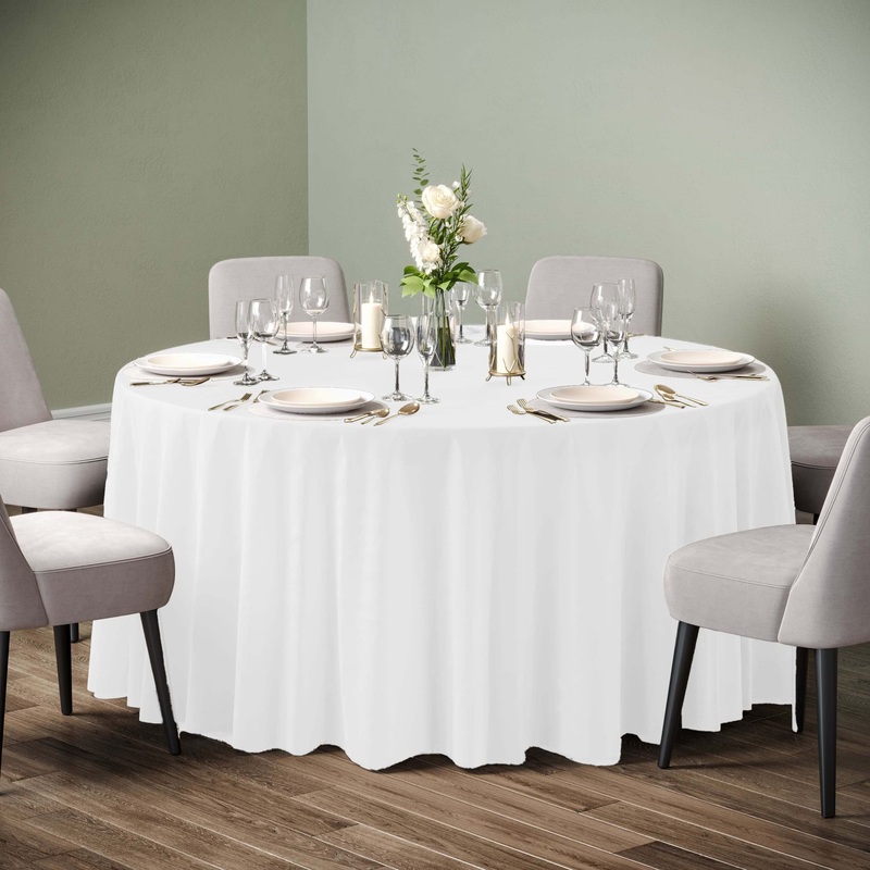 120 In. Premium Round White Plastic Table Cover