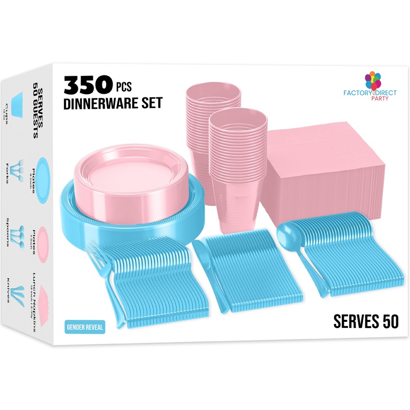 350 Pcs Pink & Blue Disposable Tableware Set