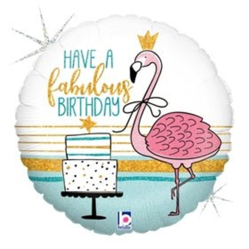 Fabulous Flamingo Birthday 18" - (Flat). 36884