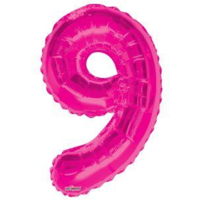 Number 9 Hot Pink Foil Balloon 14" in each. 35036-14